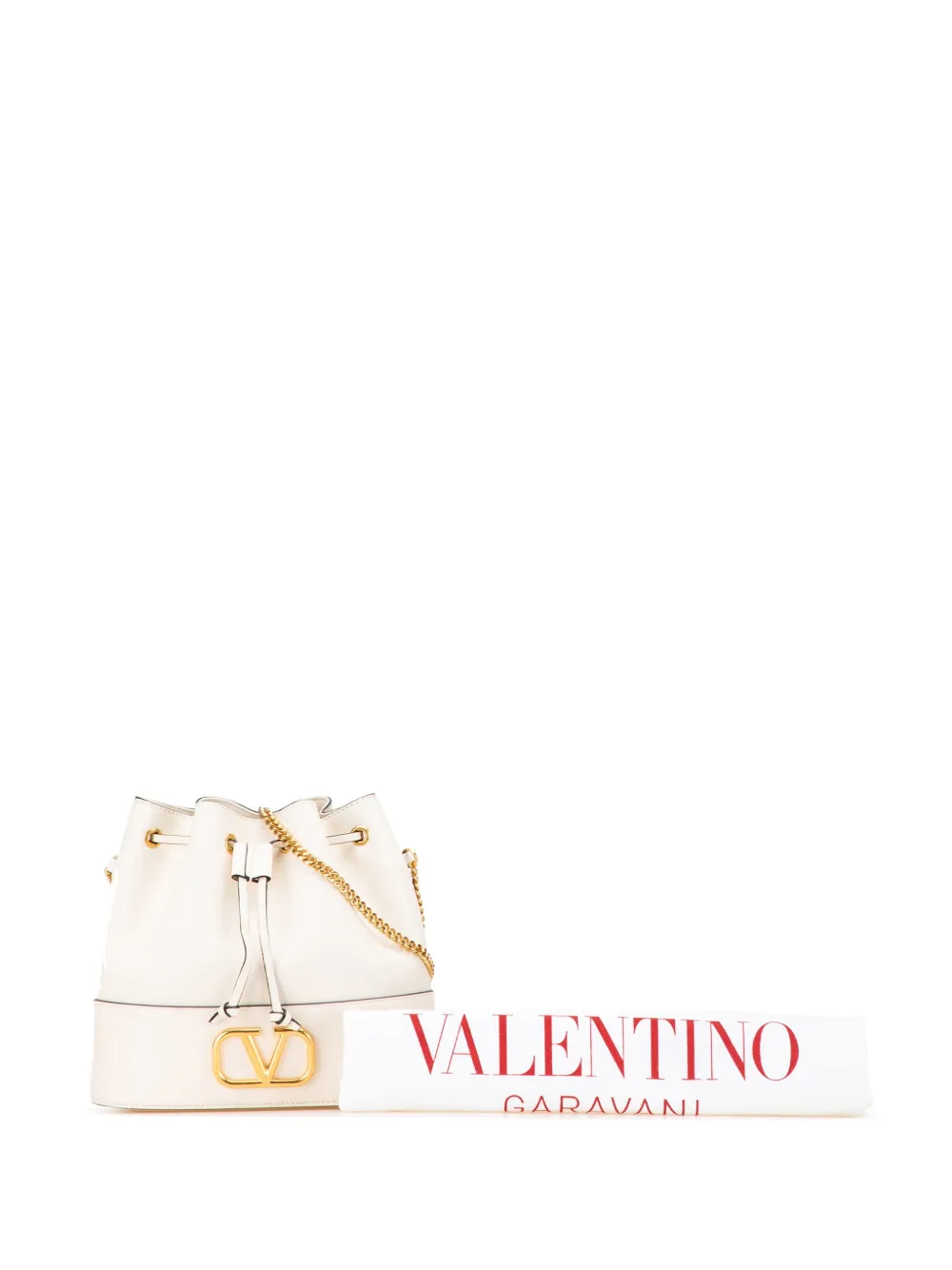 Pre-owned Valentino Garavani 2000-2017 Mini Nappa Vlogo Signature Chain Bucket Bag In White