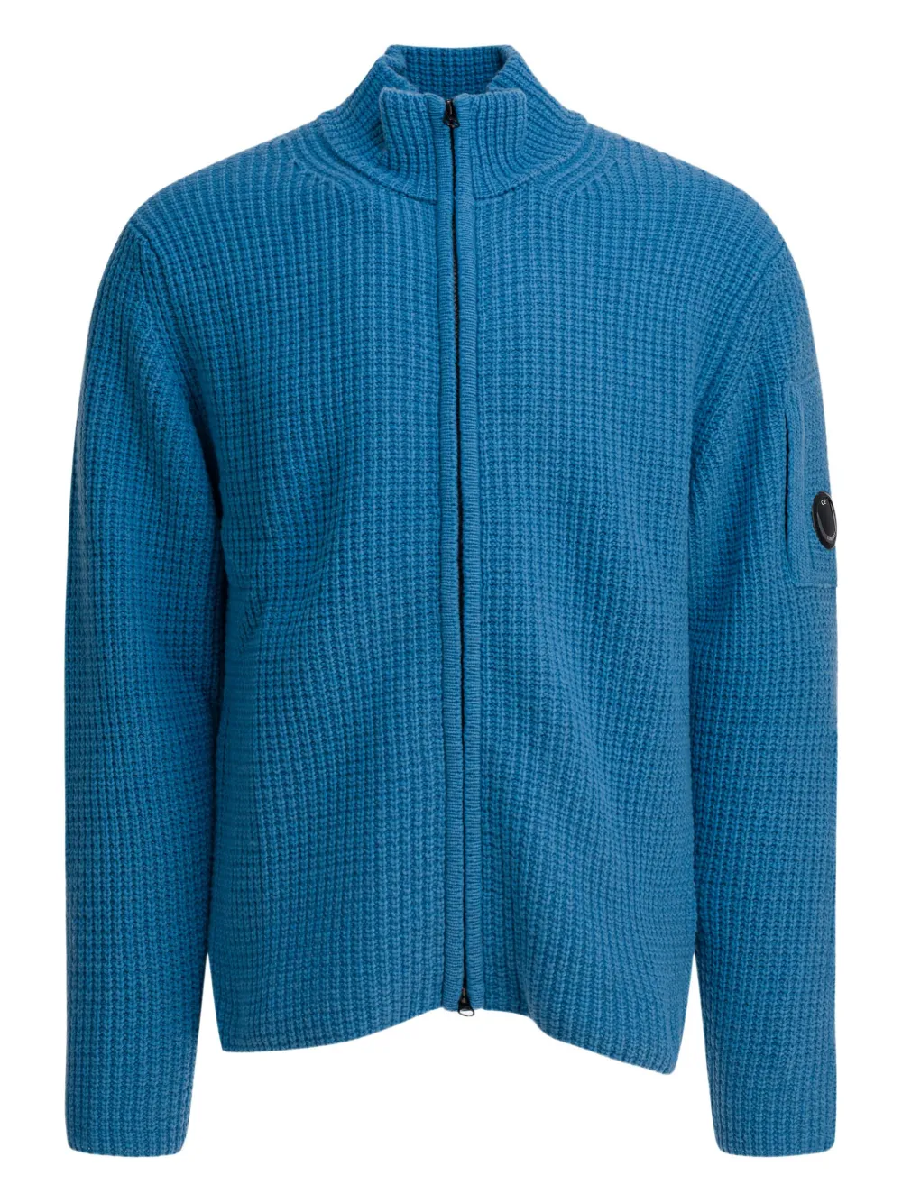 C.p. Company Lambswool Sweater With High Collar And Pocket In Blue