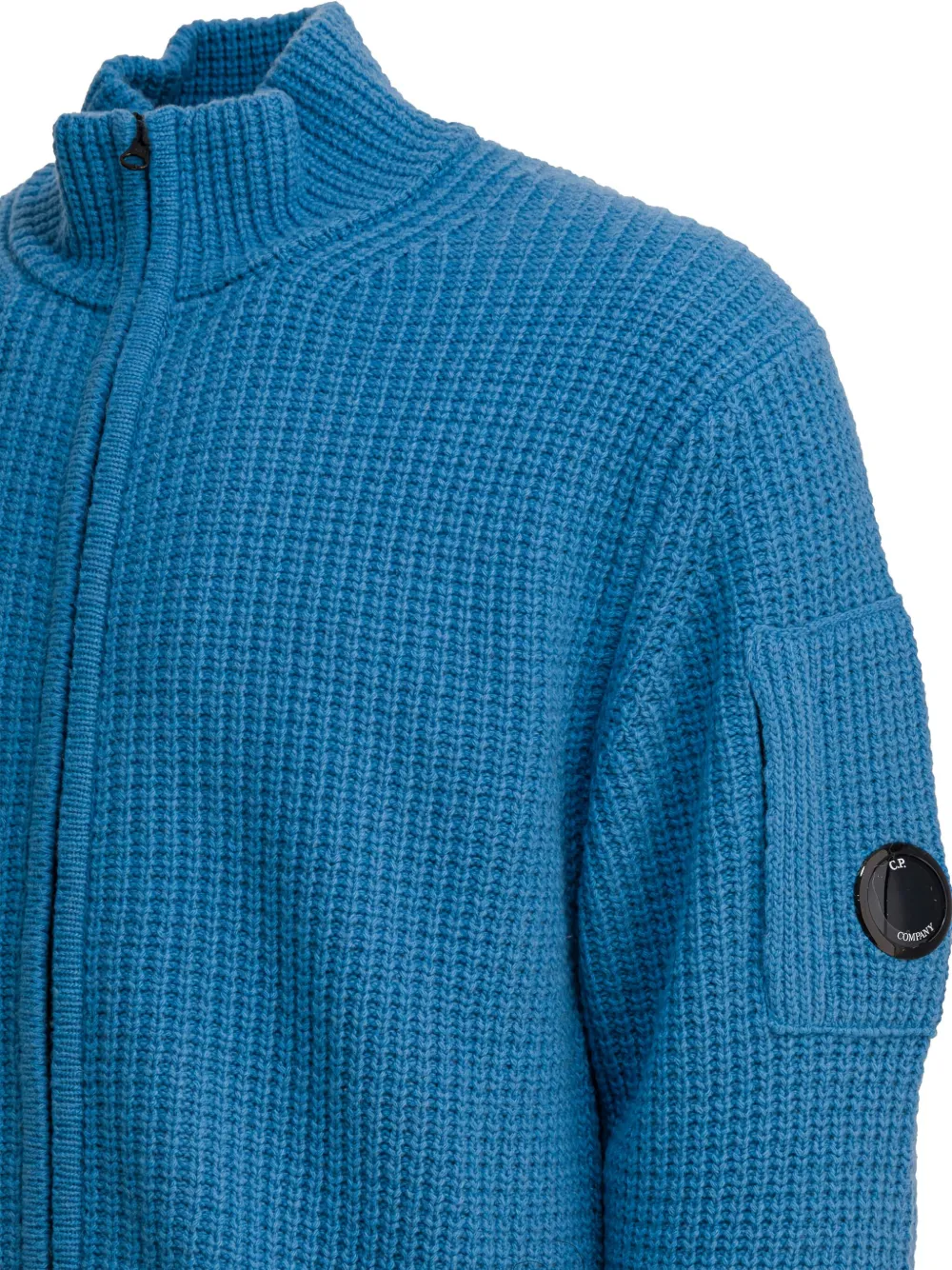 C.p. Company Lambswool Sweater With High Collar And Pocket In Blue