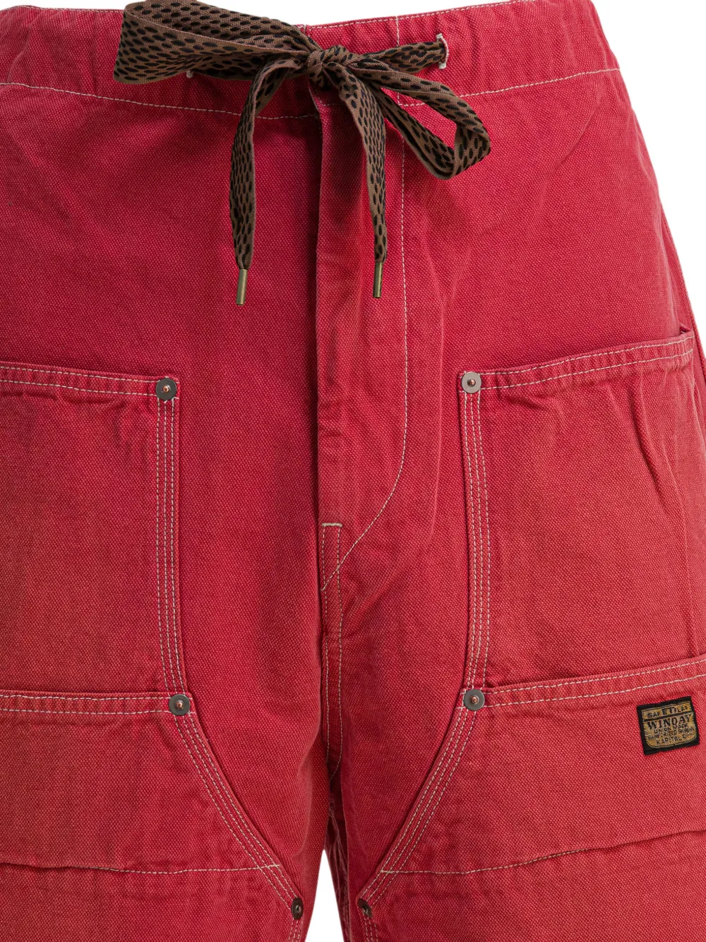 Kapital Easy Straight-leg Cotton-twill Drawstring Shorts In Red