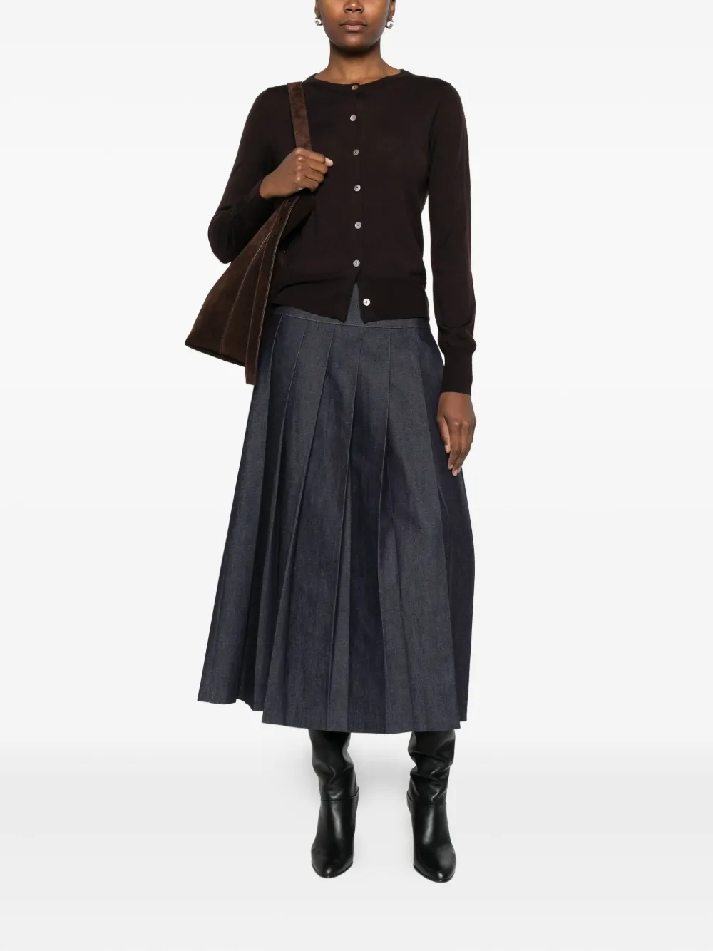 Aragona Fine-knit Cardigan In Brown