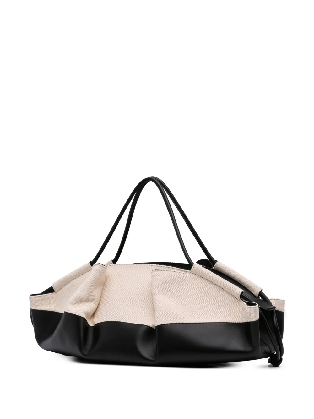 Pre-owned Loewe 2010-2020 Xl Shiny Calfskin And Canvas Paseo Satchel In Brown