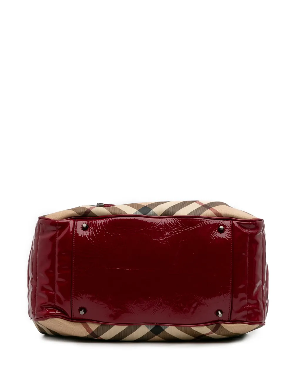 Pre-owned Burberry 2000-2017 Patent Trimmed Supernova Check Coated Canvas Shoulder Bag In Brown