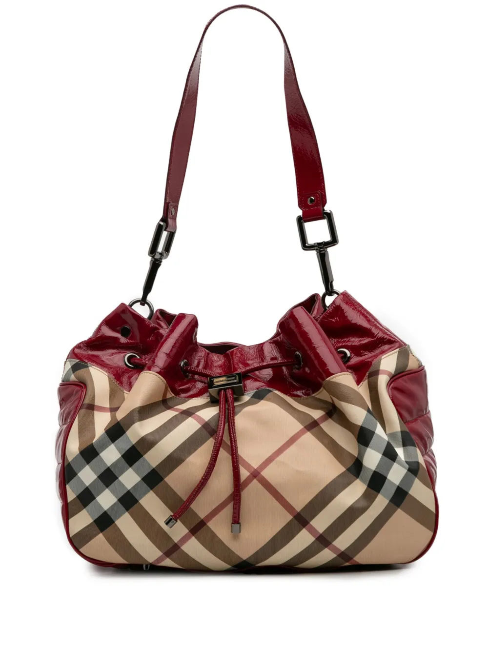 Burberry Pre-Owned 2000-2017 Patent Trimmed Supernova Check Coated Canvas shoulder bag | Brown | Image 1