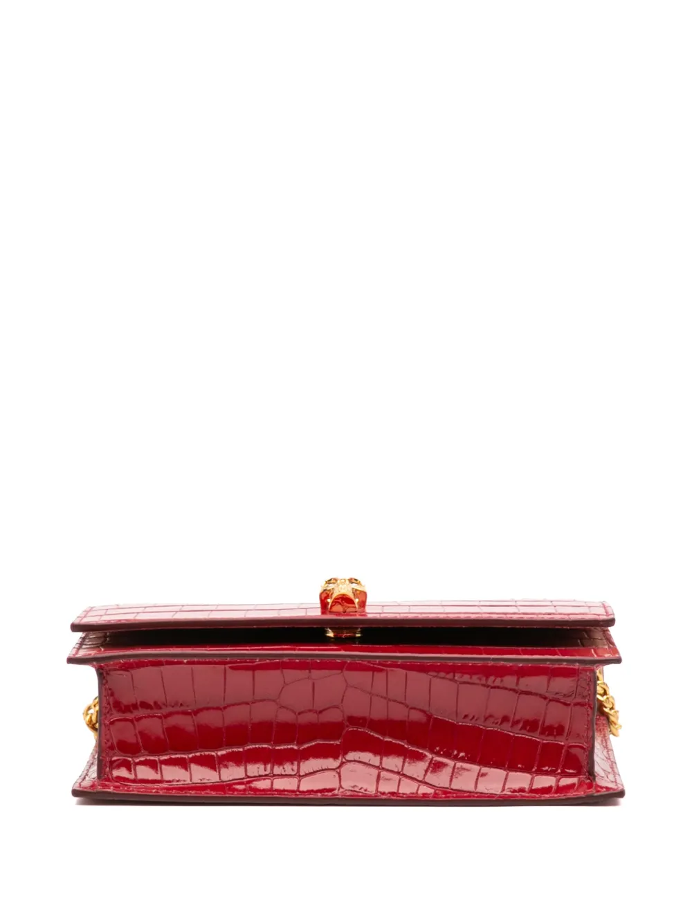 Pre-owned Alexander Mcqueen 2010-2025 Small Crocodile Embossed Calfskin Skull Crossbody Bag In Red