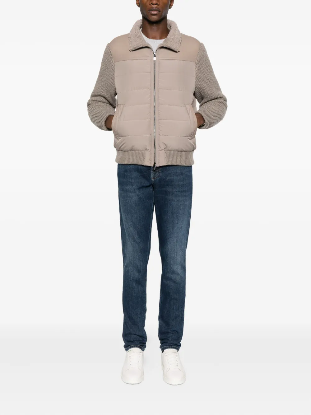 Corneliani quilted shearling-collar coat - Beige