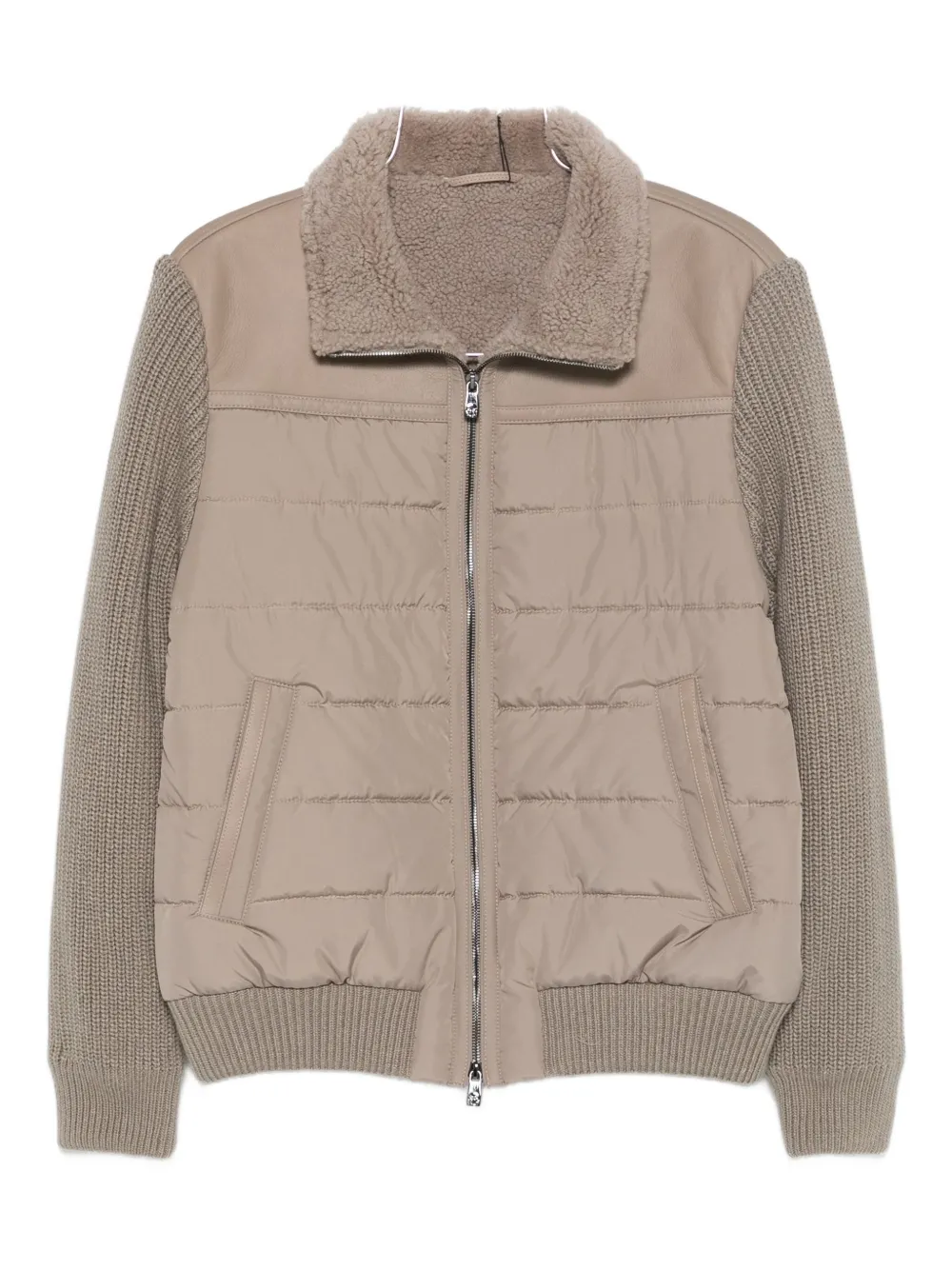 Corneliani quilted shearling-collar coat - Toni neutri