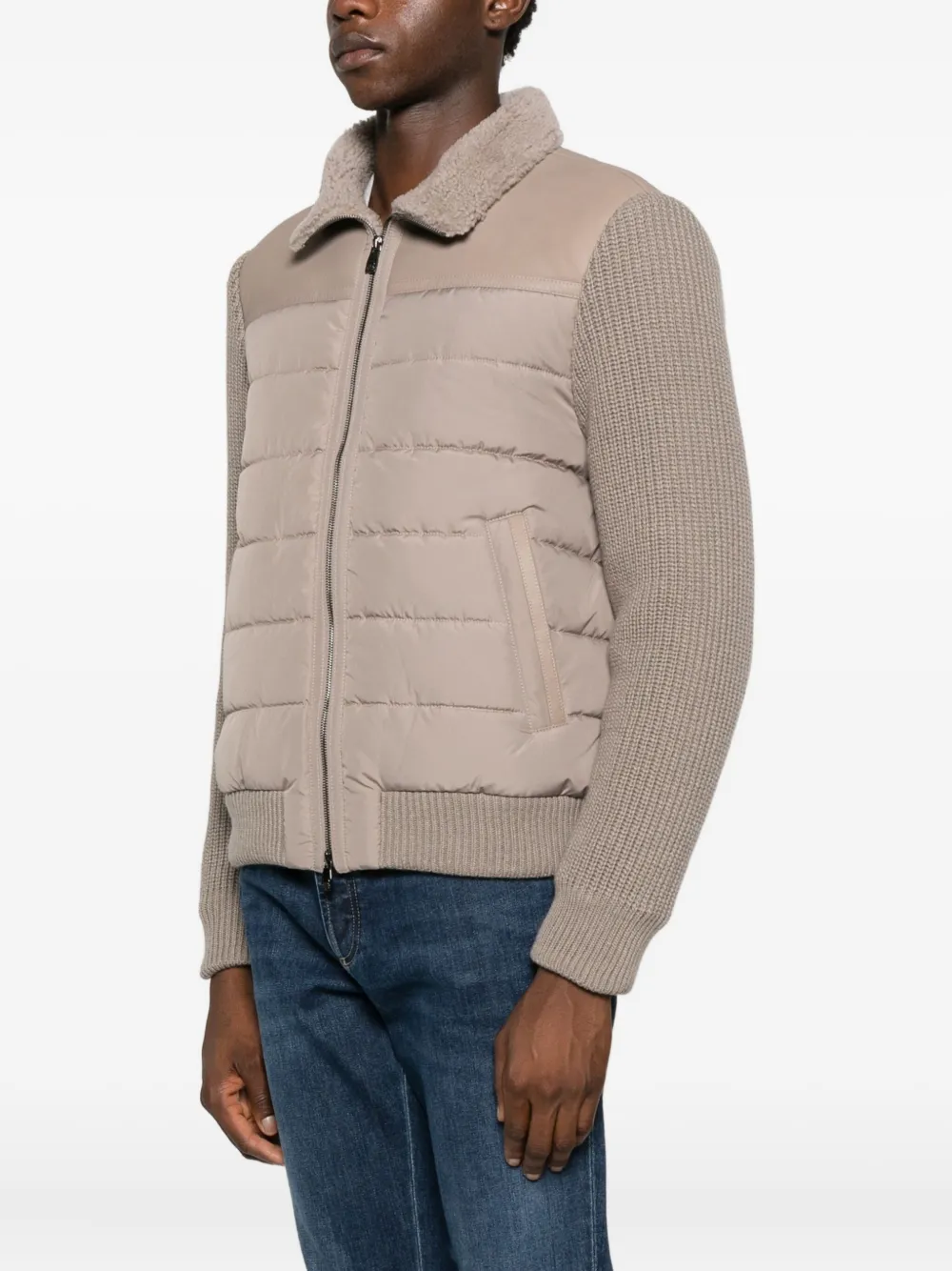 Corneliani Gewatteerde jas met lammy kraag Beige