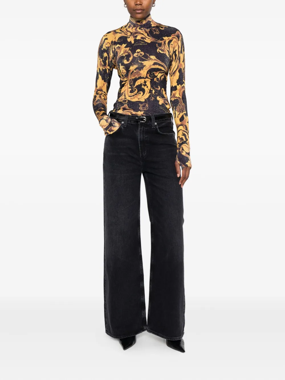Versace Jeans Couture Baroque blouse met hoge hals - Zwart