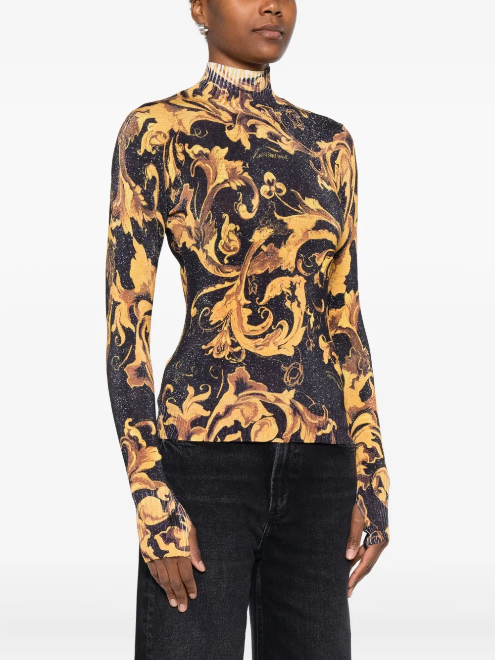Versace Jeans Couture Baroque blouse met hoge hals Zwart