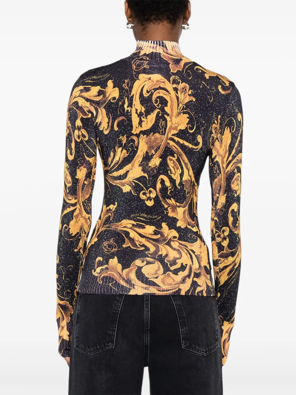 Versace Jeans Couture Baroque blouse met hoge hals Zwart
