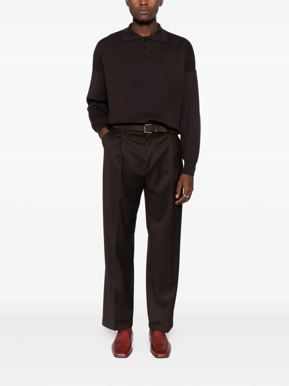 MARSEM Gebreid poloshirt - Bruin