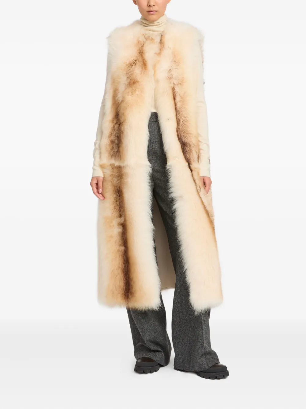 Yves Salomon Long Lamb Fur Vest In Brown