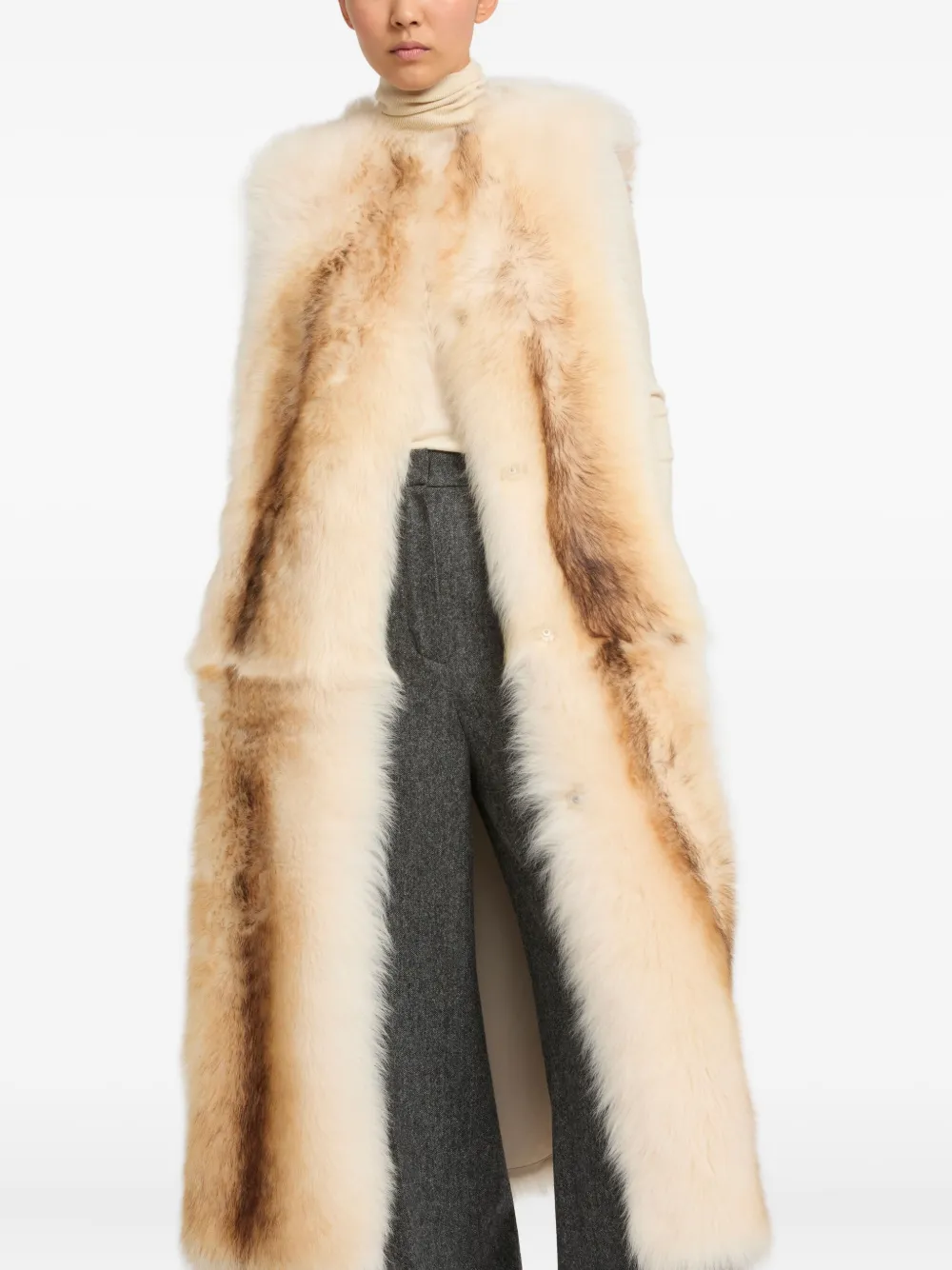 Yves Salomon Long Lamb Fur Vest In Brown
