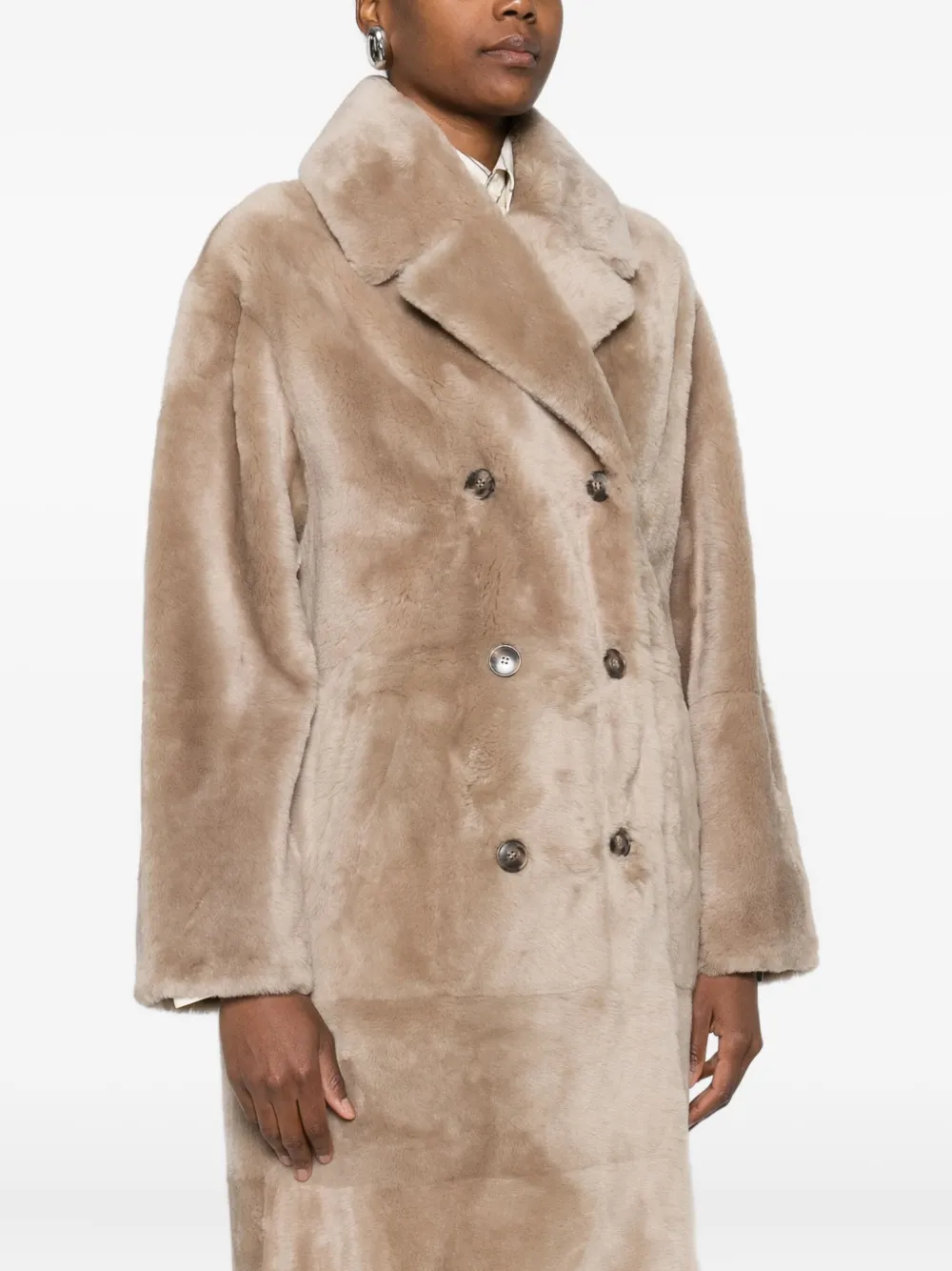Yves Salomon Sheepskin Double-breasted Coat In Neutral