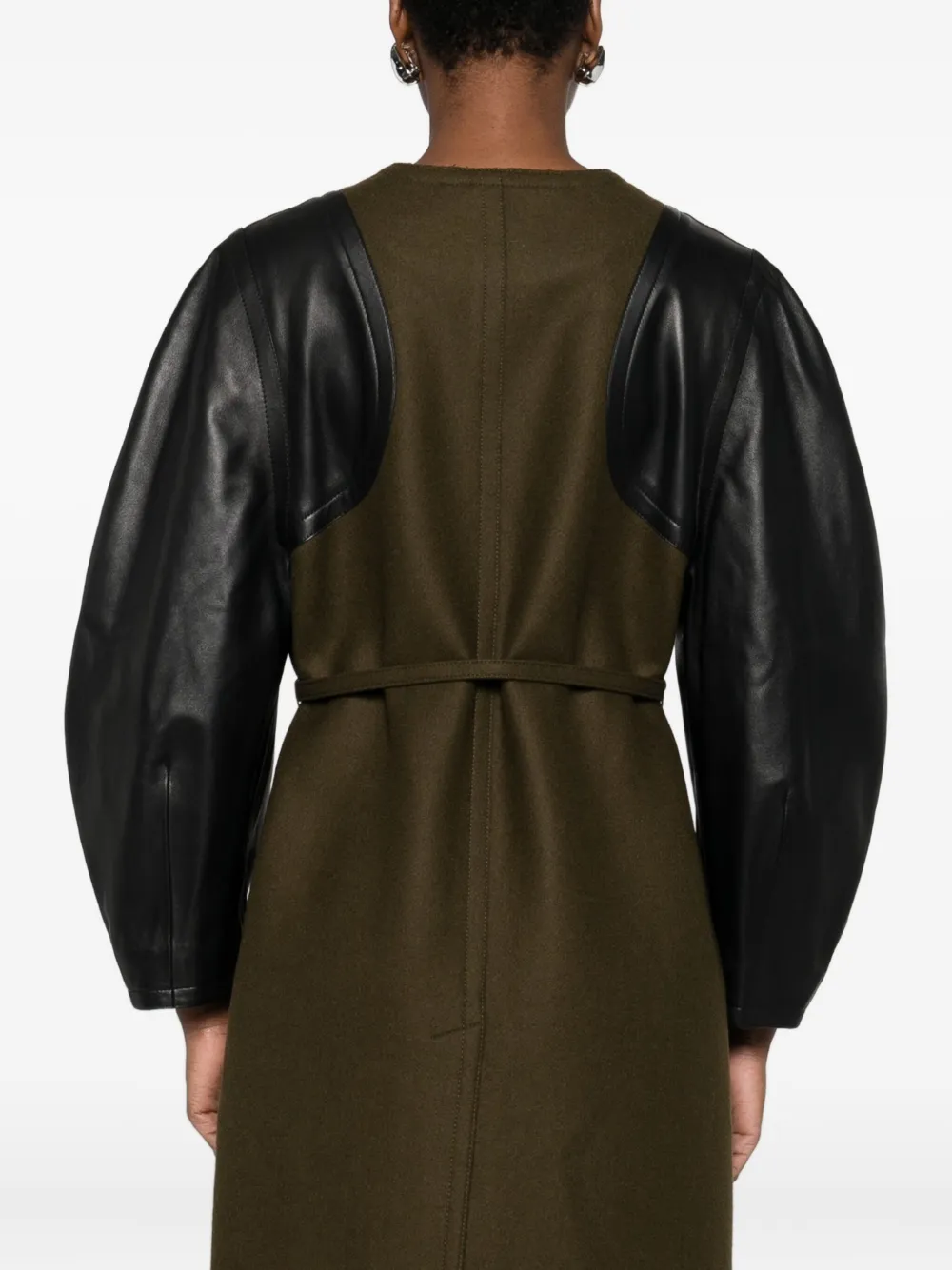 Fendi Felt Wool Cocoon Jacket With Leather-sleeve Belted Waist In Multi