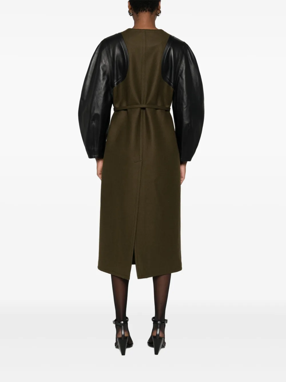 FENDI Wollen jas met leren mouwen Groen
