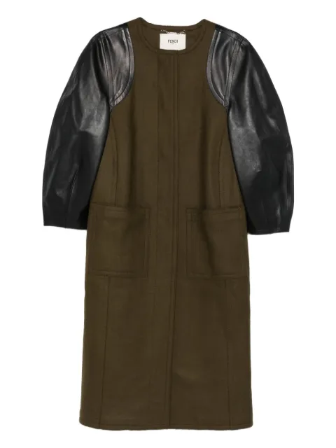FENDI leather-sleeves wool coat