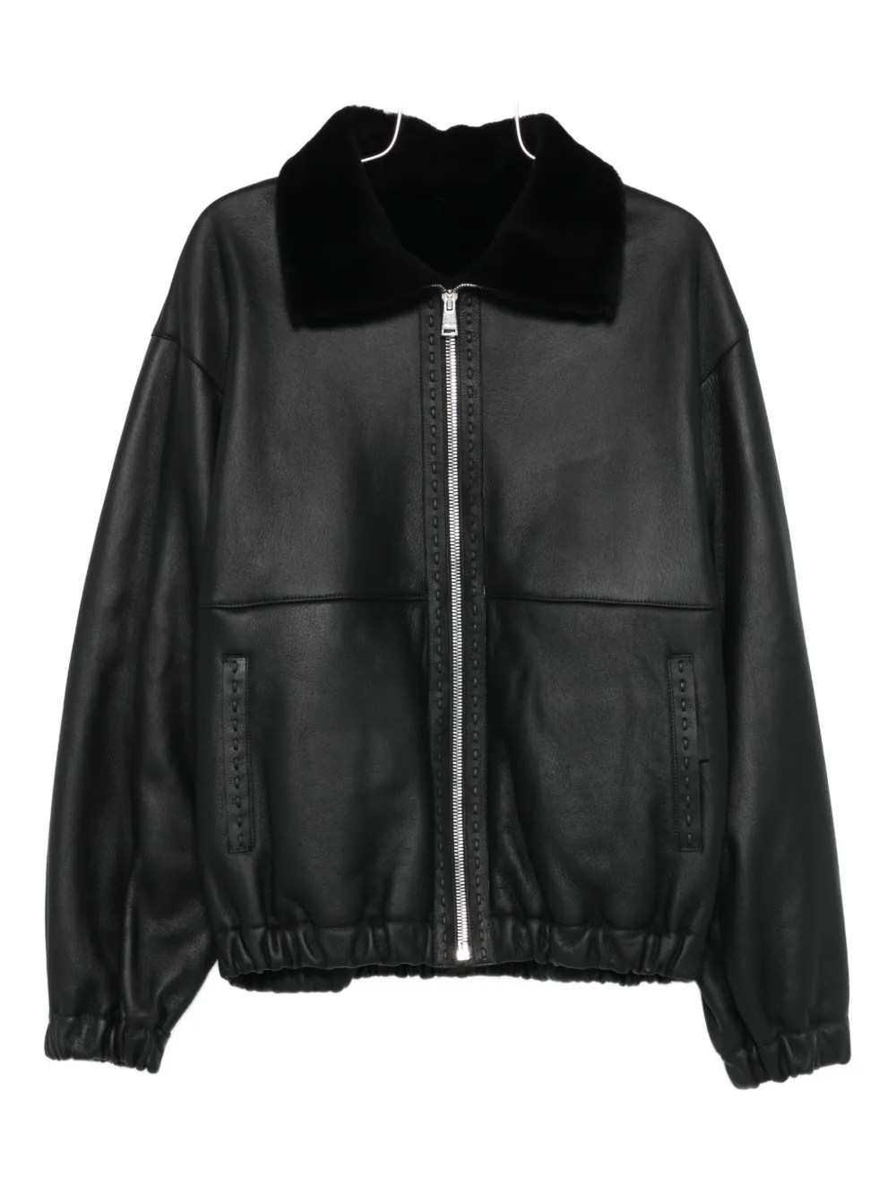 Fendi Leather Bomber Jacket In Black