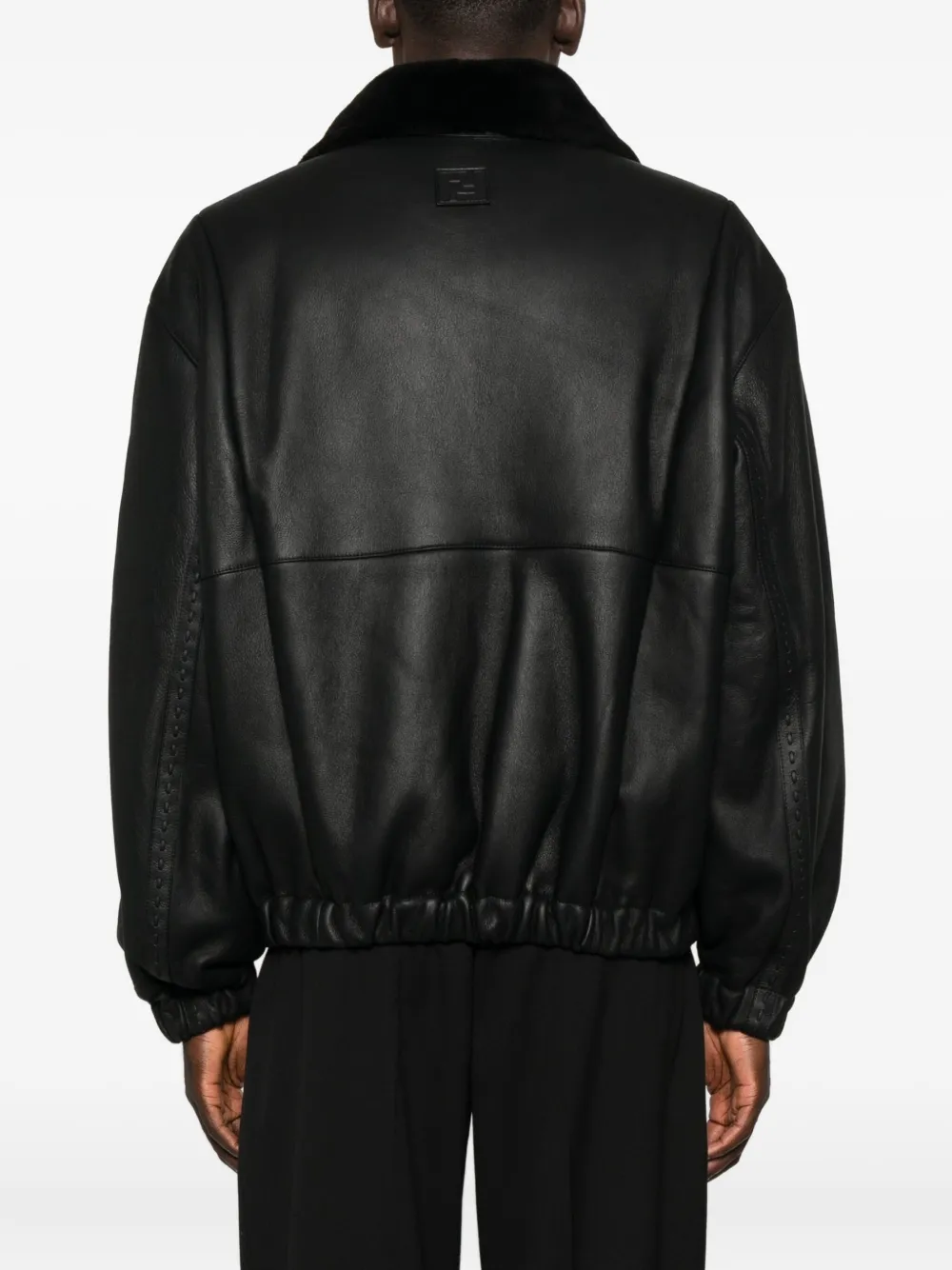 Fendi Leather Bomber Jacket In Black