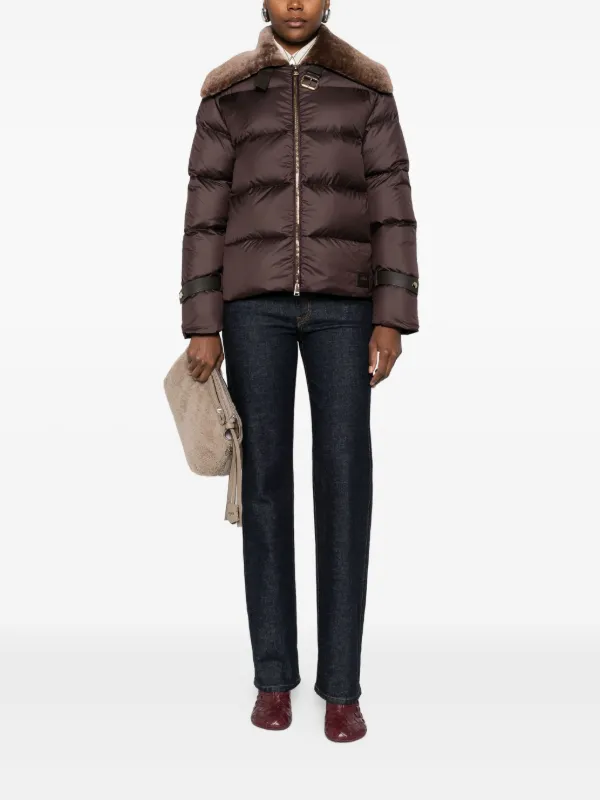 FENDI shearling-collar Ski Jacket | Brown | FARFETCH