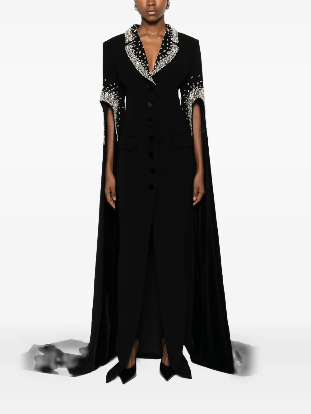 Jean Louis Sabaji Crystal-embellished Tailored Maxi Dress In Black