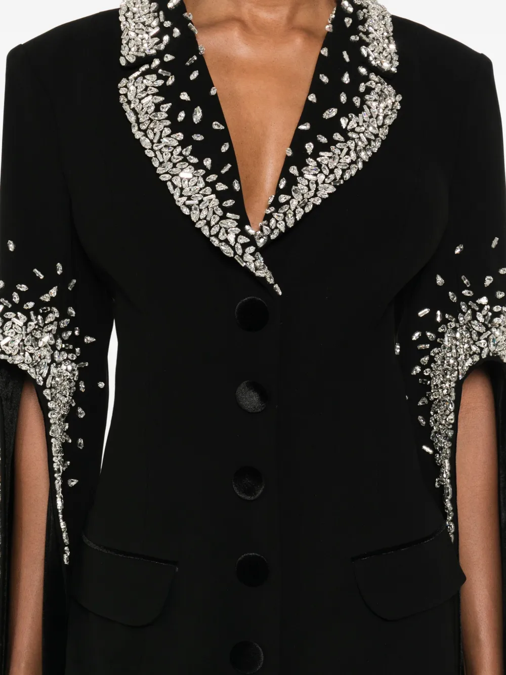 Jean Louis Sabaji Crystal-embellished Tailored Maxi Dress In Black