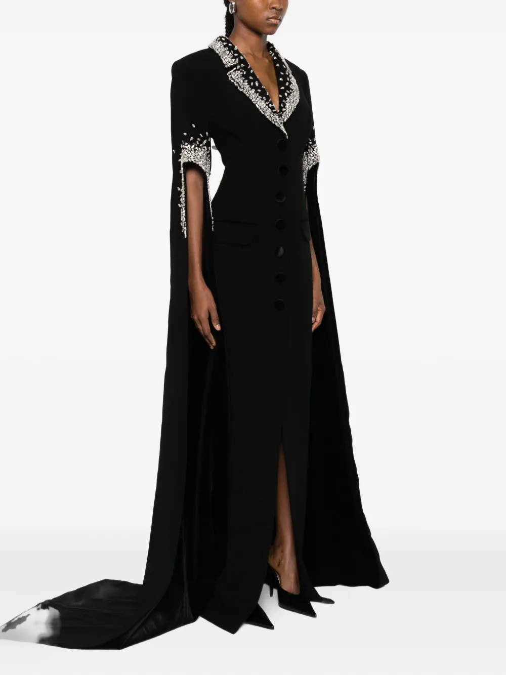 Jean Louis Sabaji Crystal-embellished Tailored Maxi Dress In Black