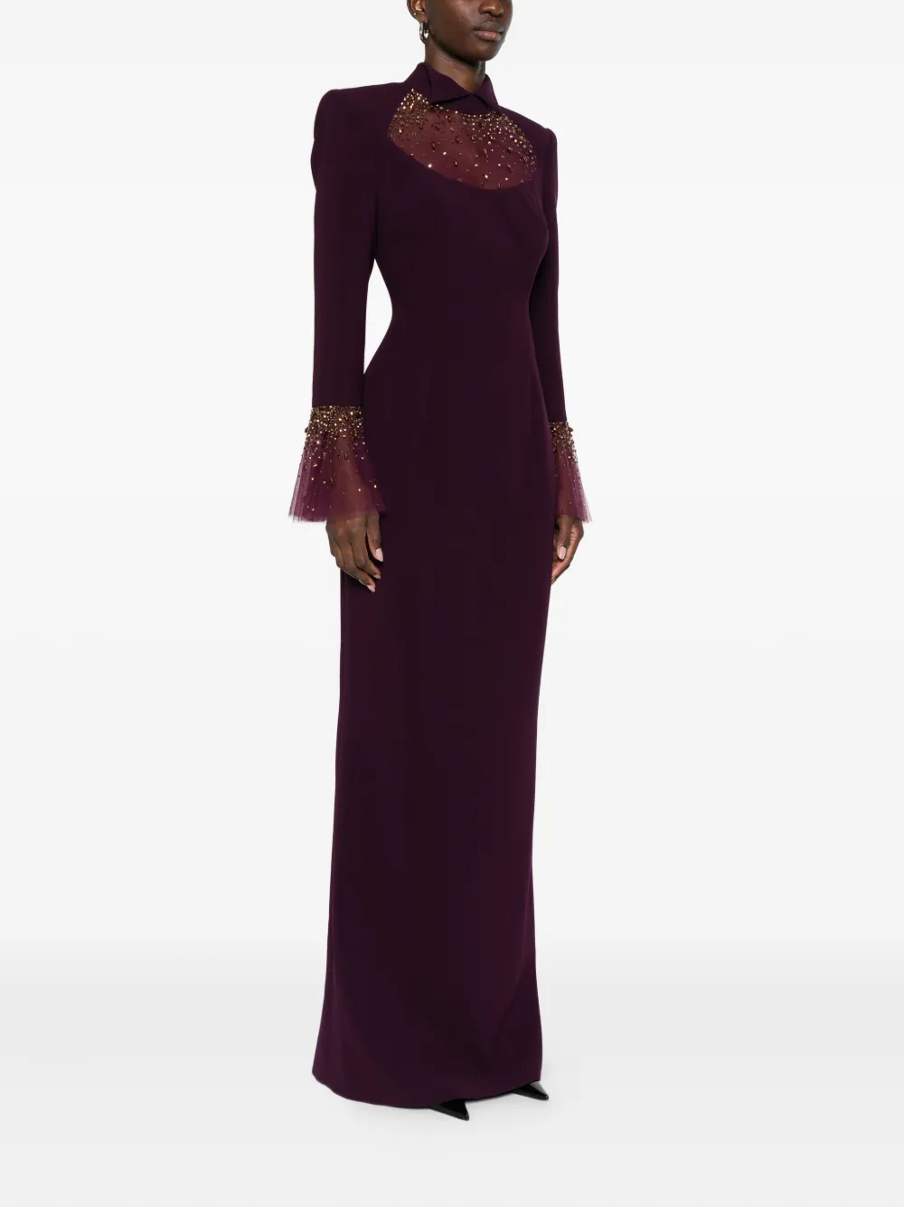 Jean Louis Sabaji Bell Sleeve Maxi Dress In Burgundy