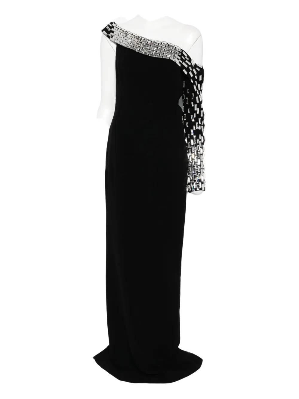Jean Louis Sabaji Asymmetric Baguette-embroidery Maxi Dress In Black