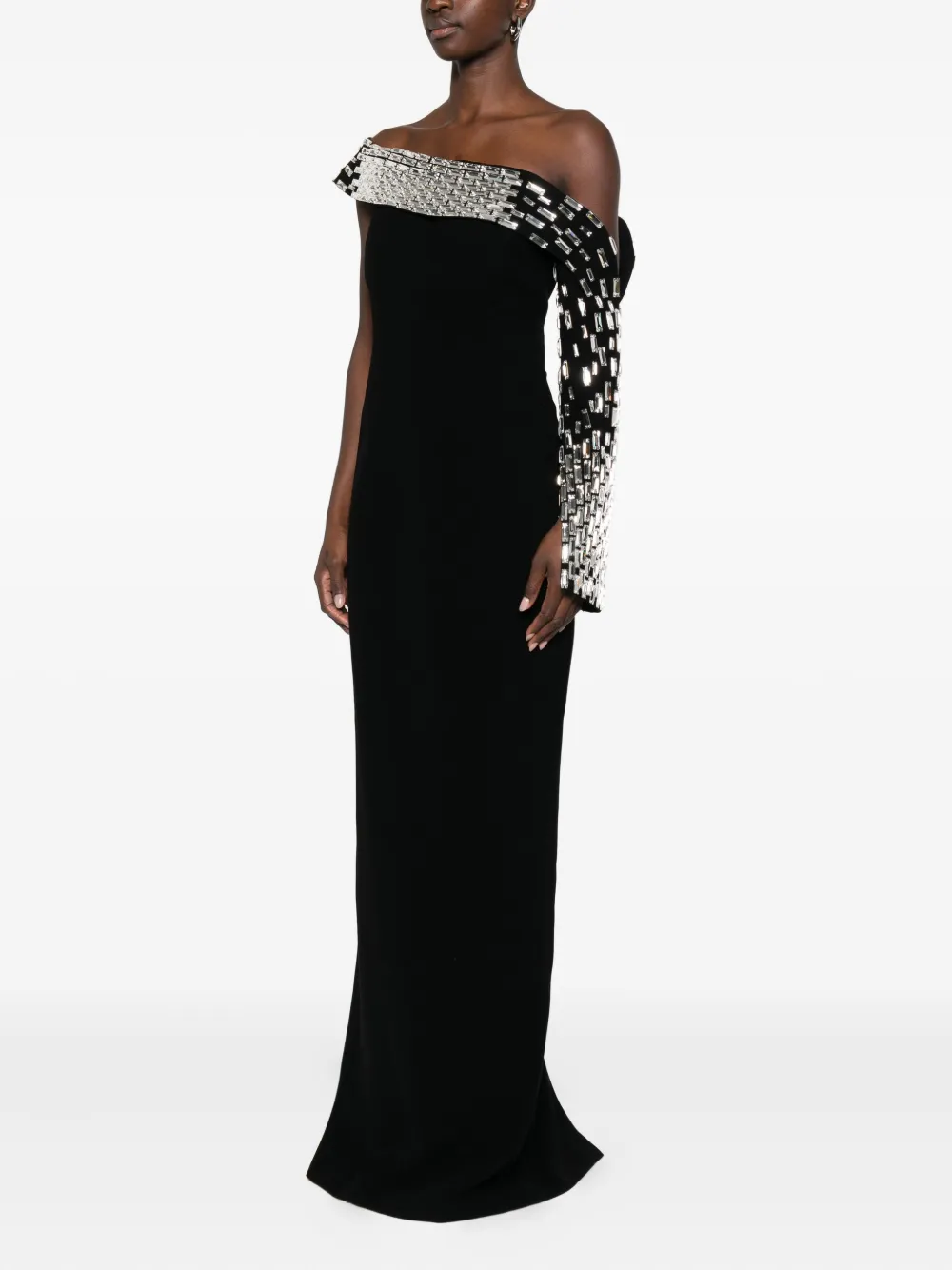 Jean Louis Sabaji Asymmetric Baguette-embroidery Maxi Dress In Black