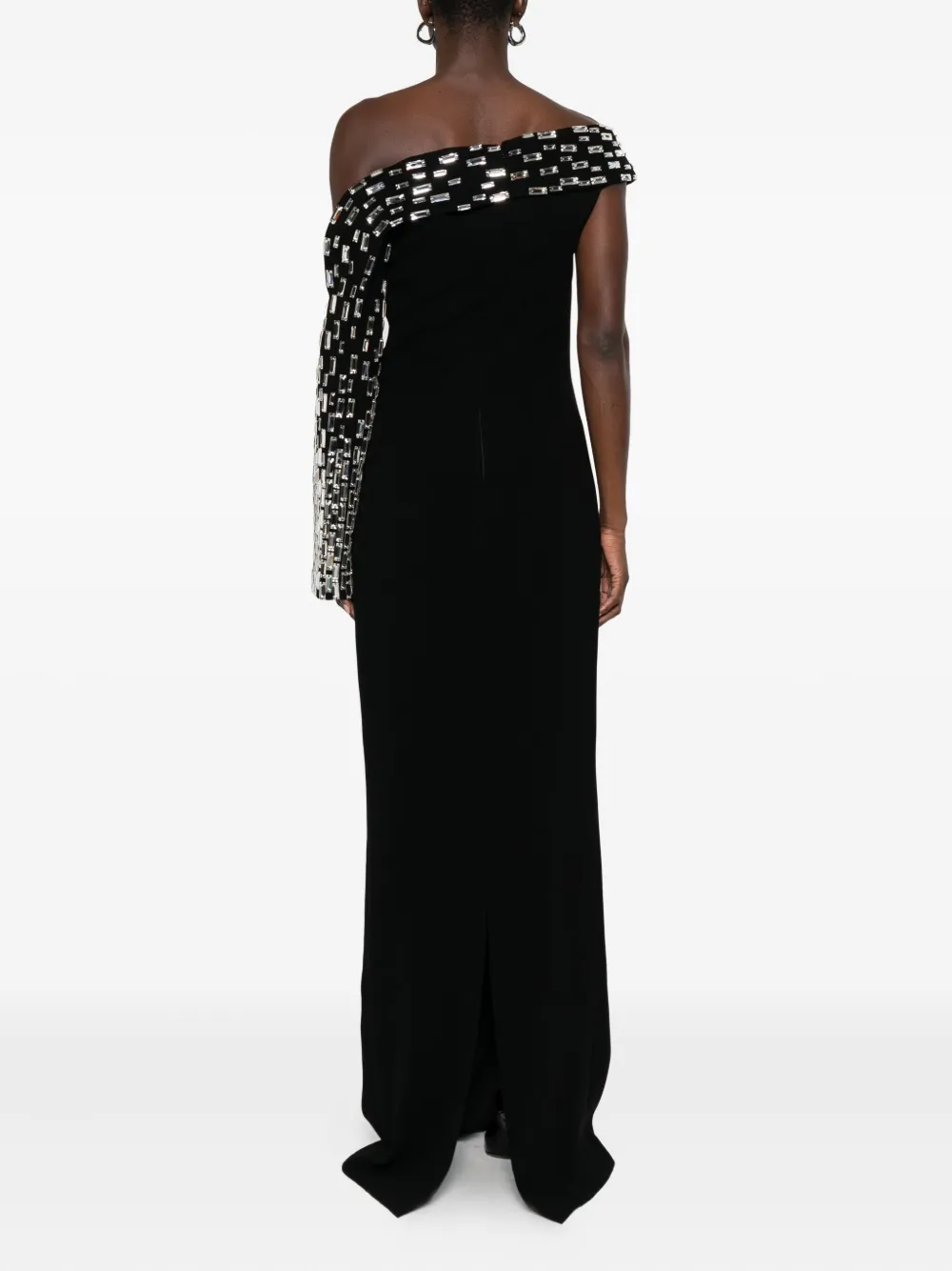 Jean Louis Sabaji Asymmetric Baguette-embroidery Maxi Dress In Black
