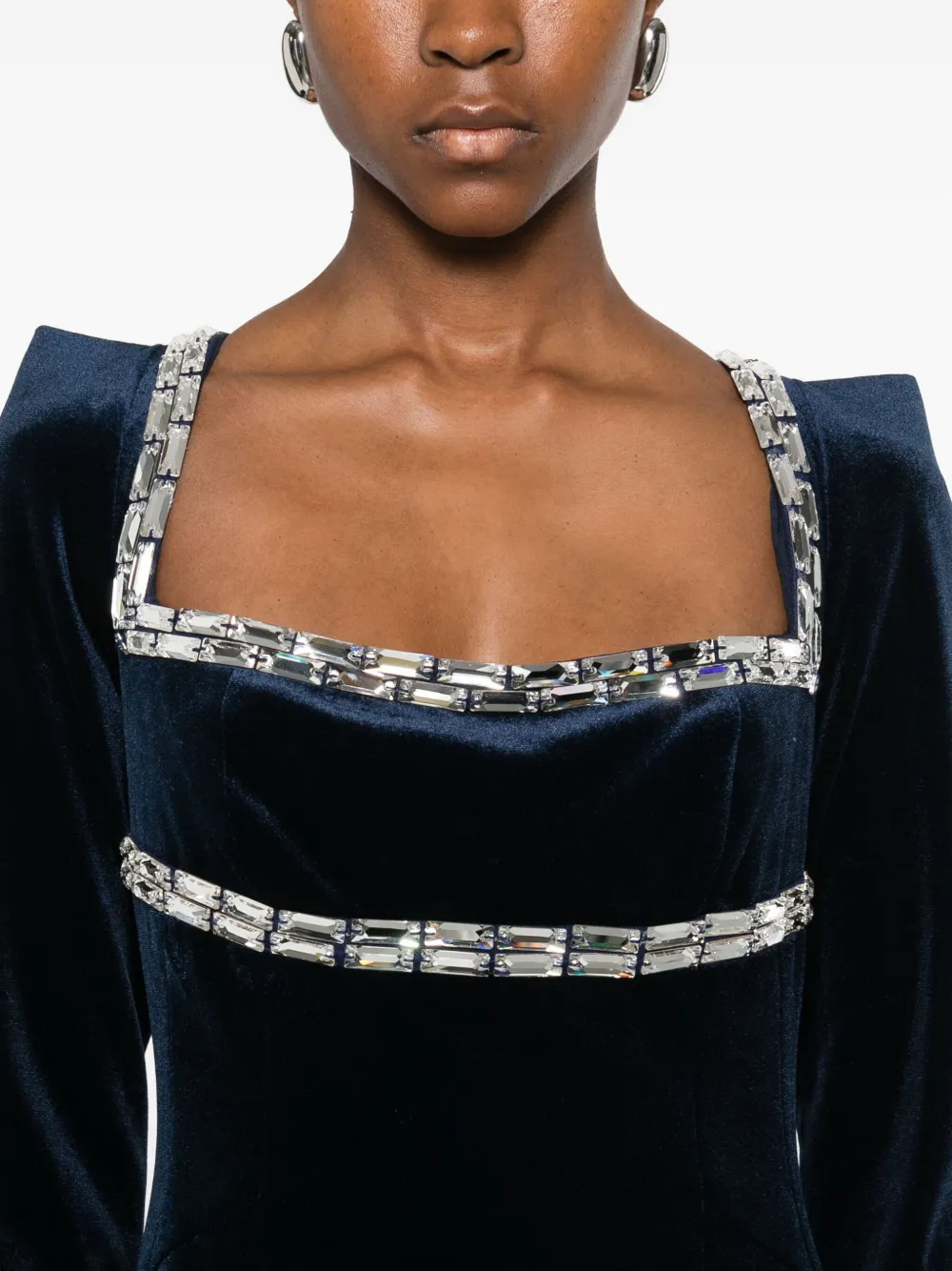 JEAN-LOUIS SABAJI Avondjurk verfraaid met kristallen Blauw