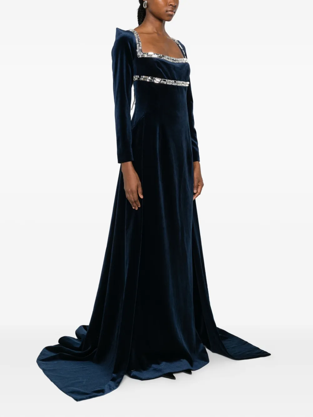 JEAN-LOUIS SABAJI Avondjurk verfraaid met kristallen Blauw