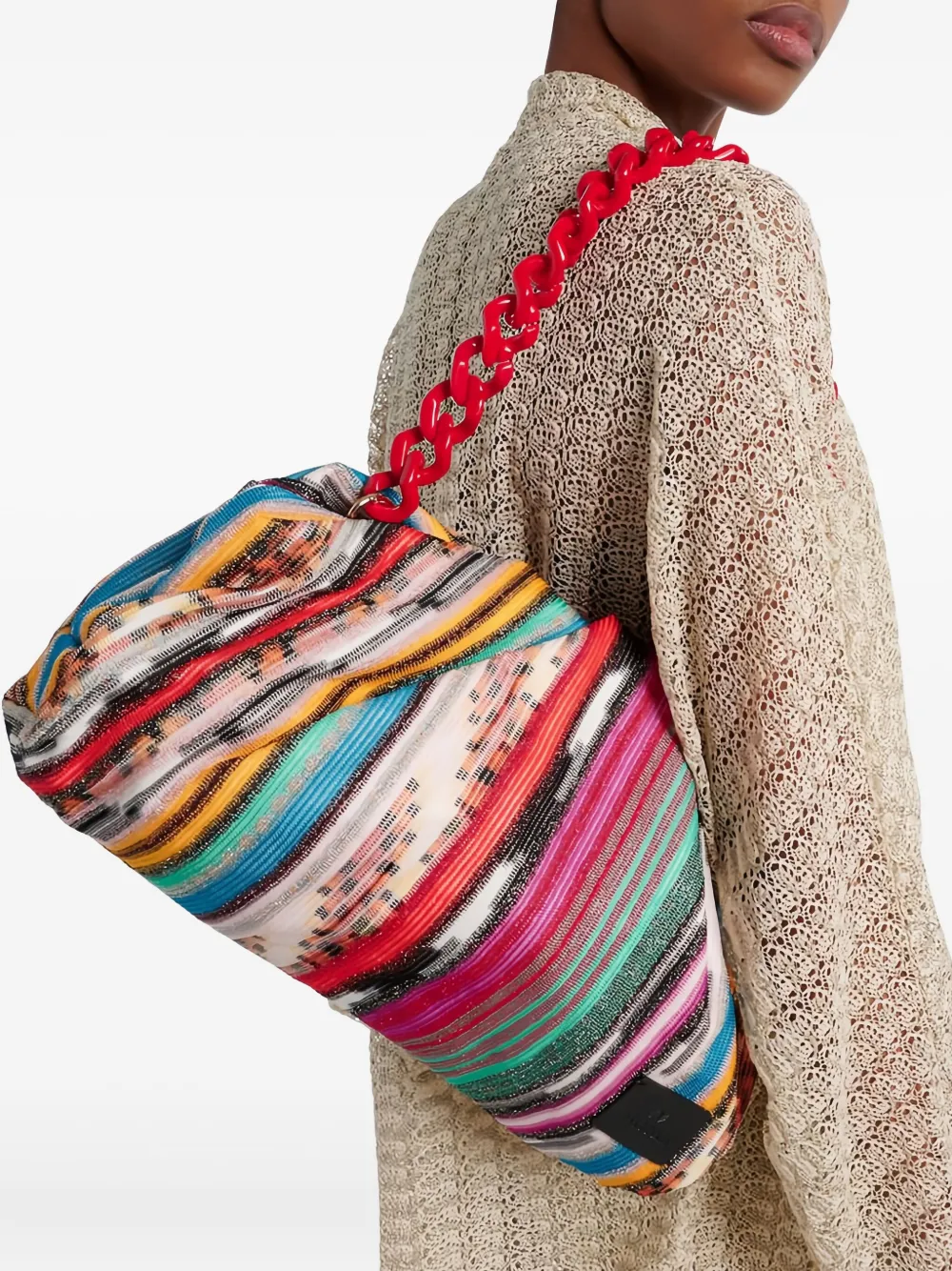 Missoni Striped-pattern Clutch In Neutral