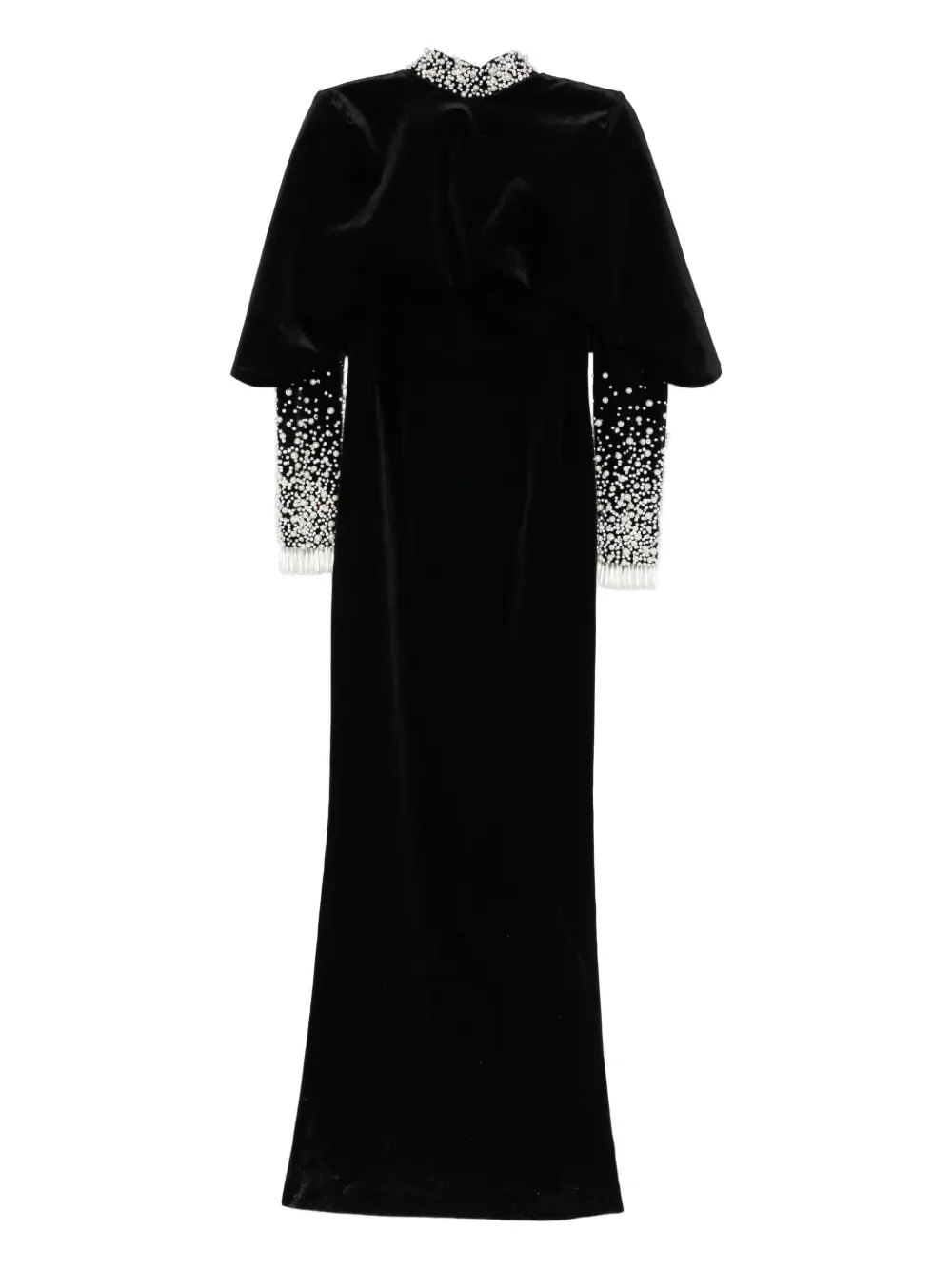 Jean Louis Sabaji Faux-pearl Embellished Velvet Gown In Black
