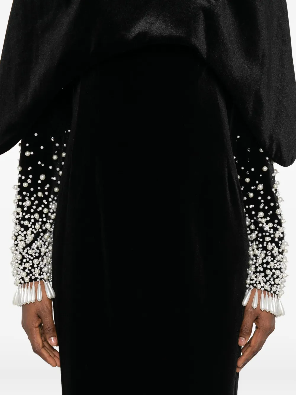 JEAN-LOUIS SABAJI Fluwelen avondjurk verfraaid met imitatieparels Zwart