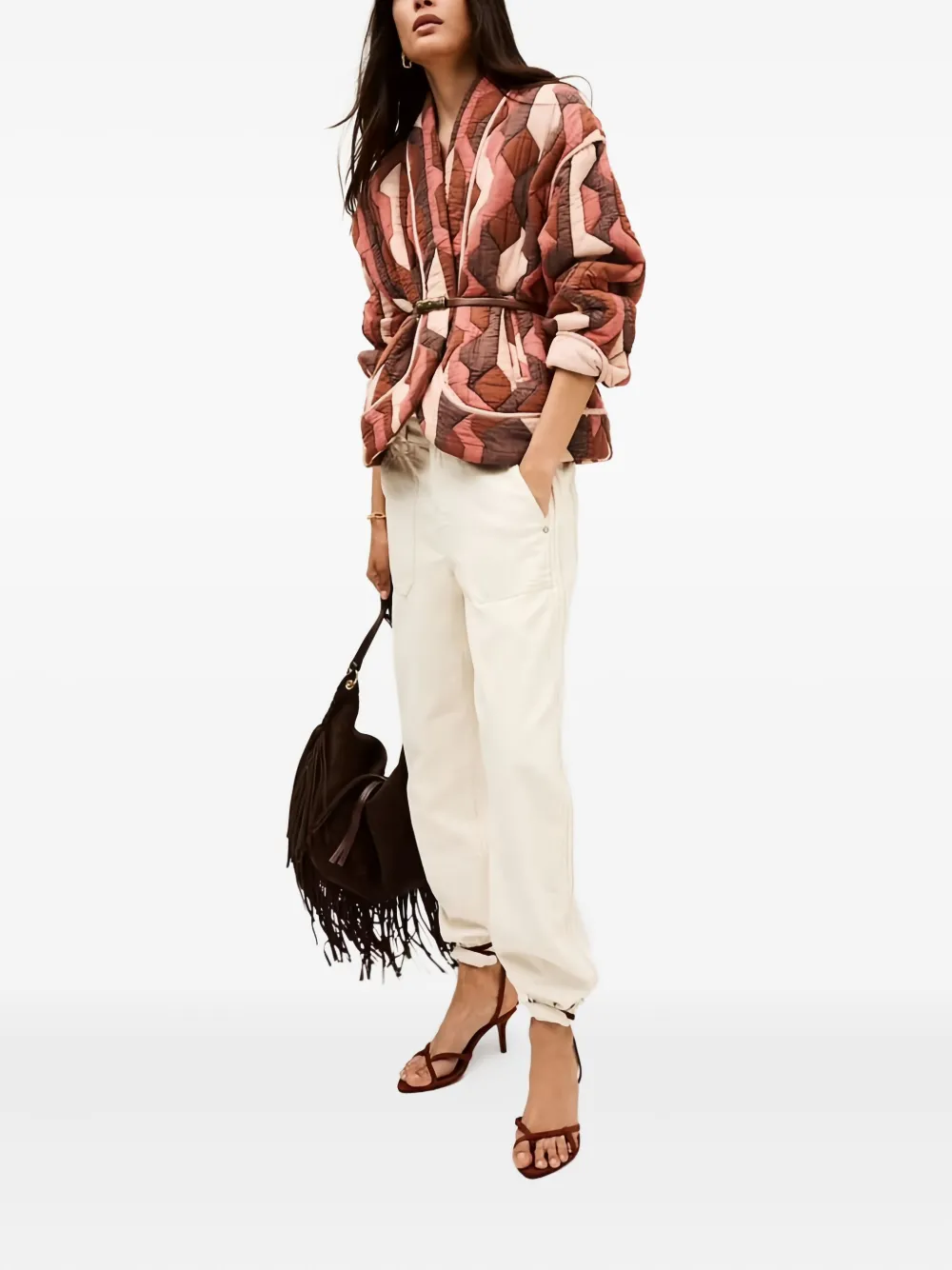 Ba&sh Trincy Geometric Quilted Jacket In Red