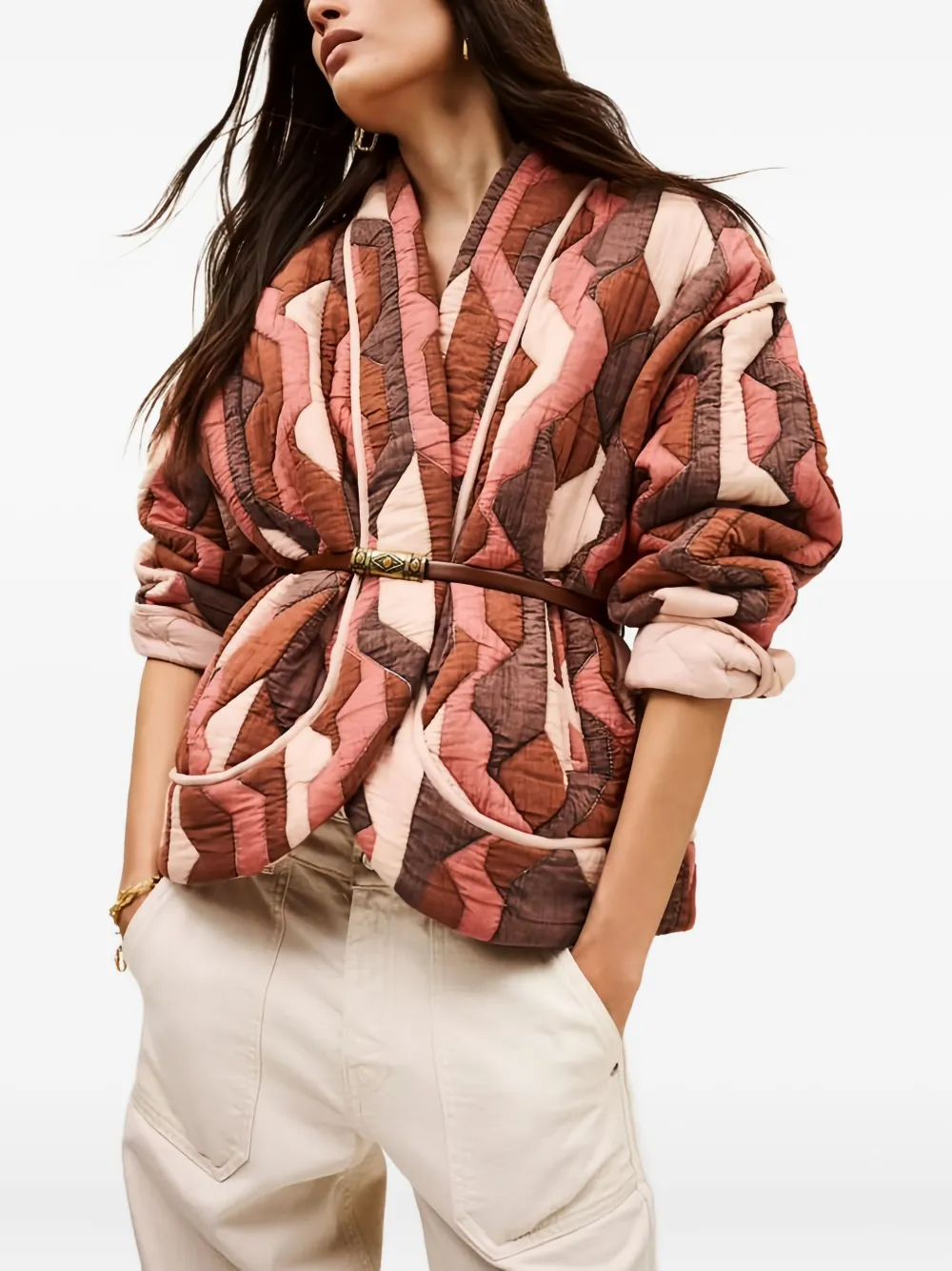 Ba&sh Trincy Geometric Quilted Jacket In Red
