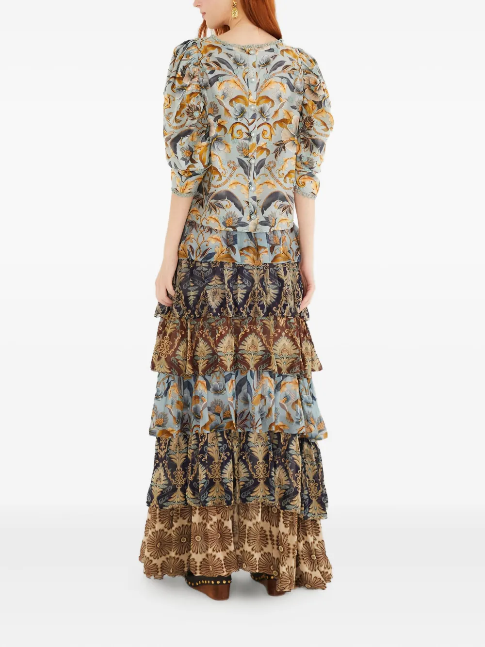 Farm Rio Ruffled Tiered Skirt In Brown