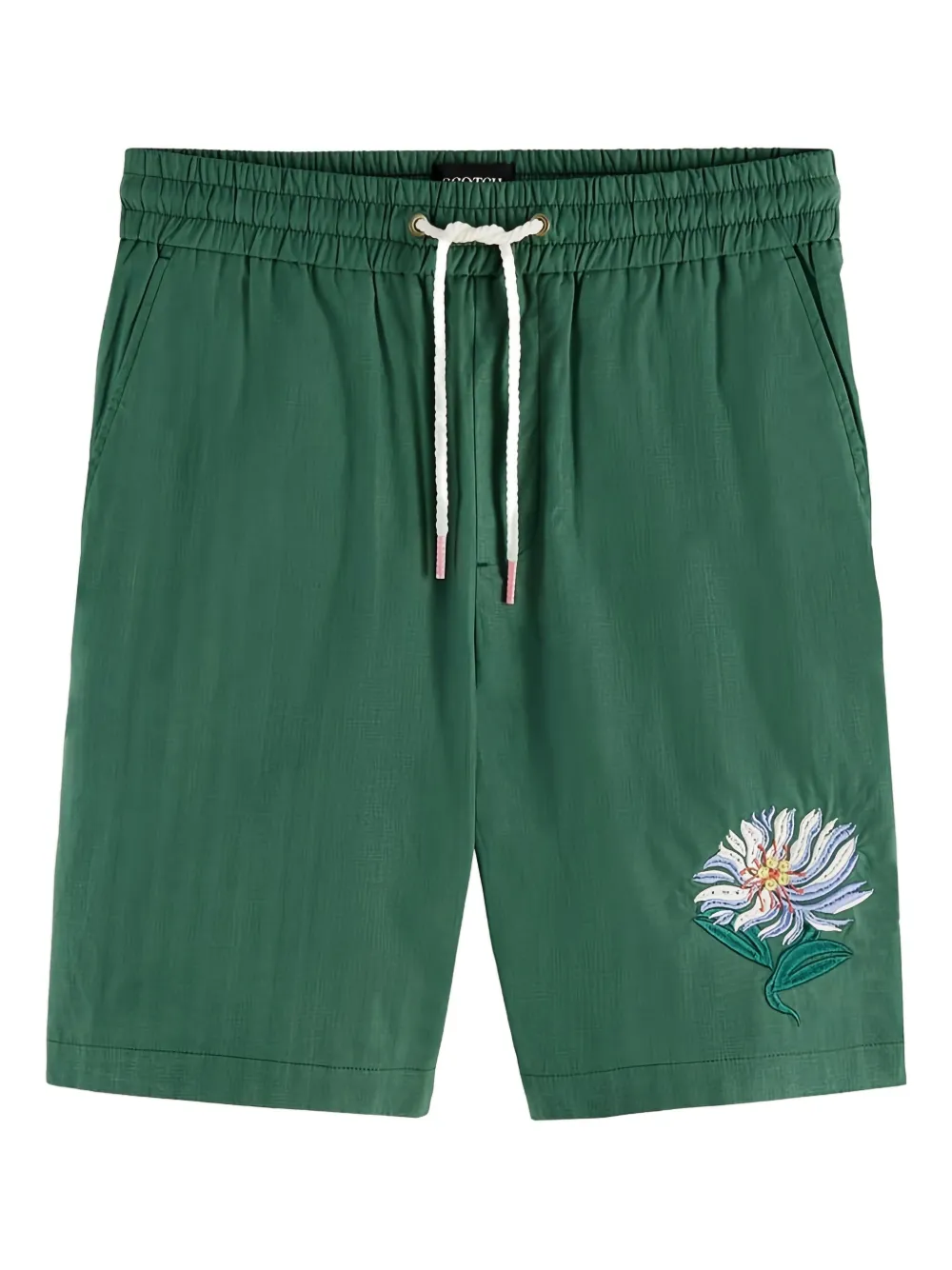 Scotch & Soda floral-embroidered drawstring shorts | Green | Image 1