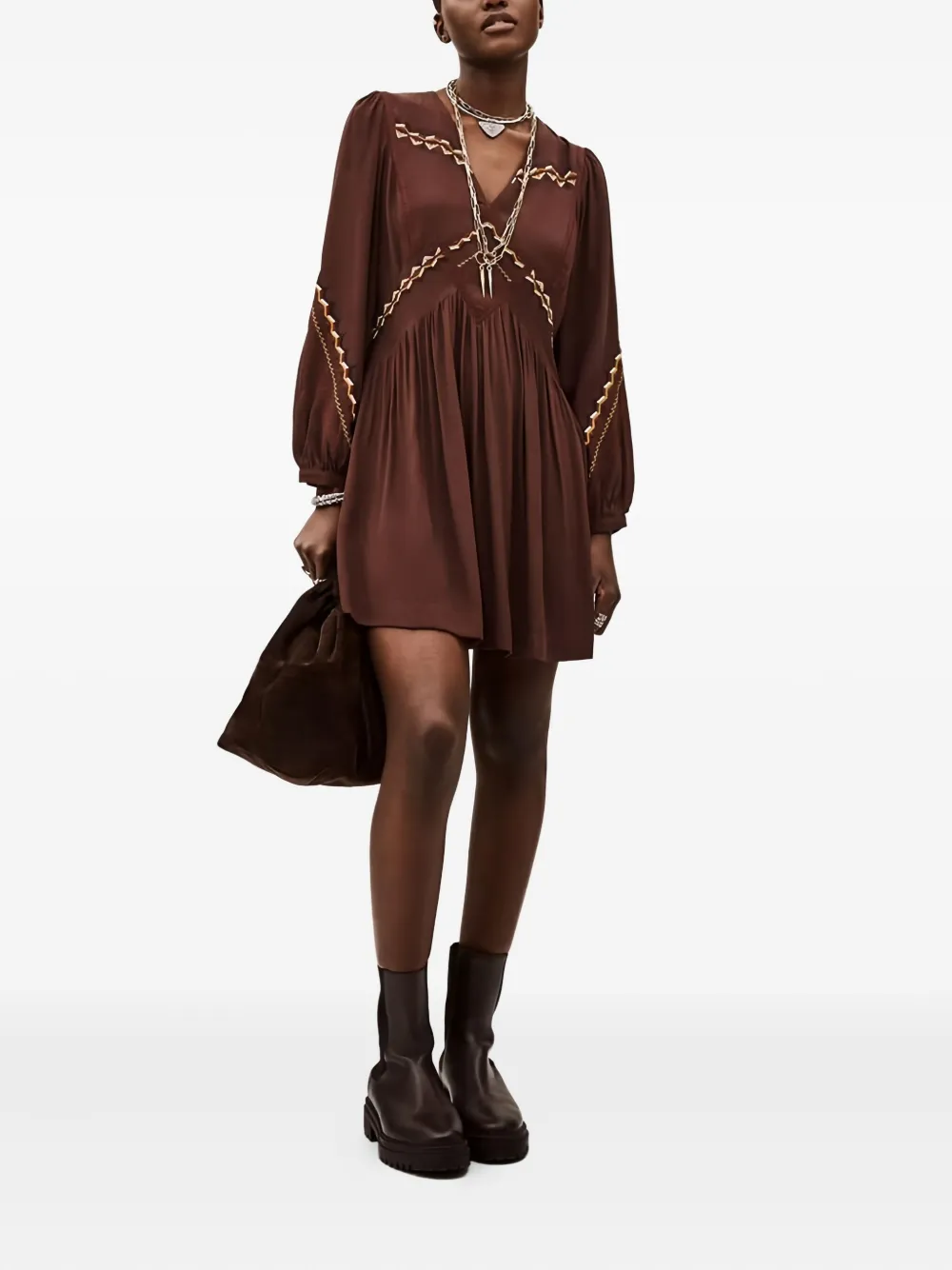 Ba&Sh Tay embroidered V-neck mini dress - Bruin