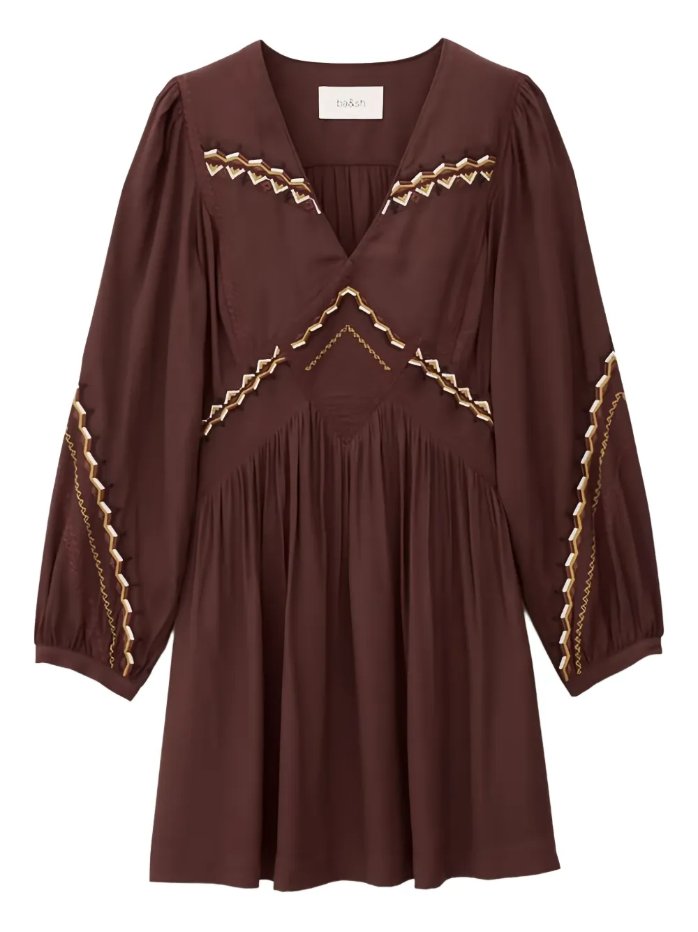 Ba&sh Tay Embroidered V-neck Mini Dress In Brown