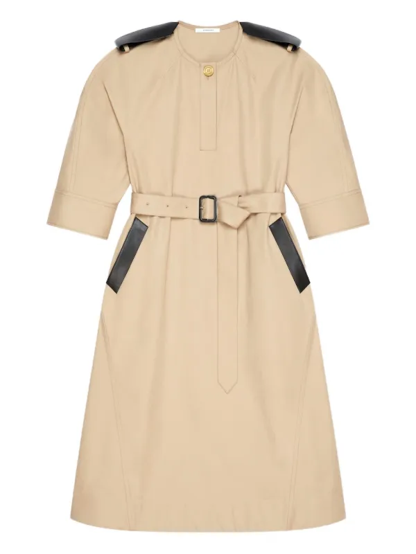 Givenchy Dress in Cotton with Leather Details in Neutrals