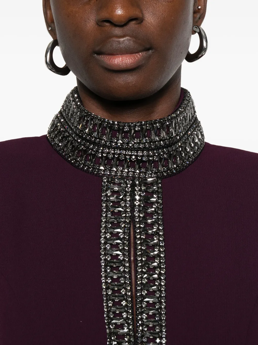 JEAN-LOUIS SABAJI Avondjurk verfraaid met kristallen Rood