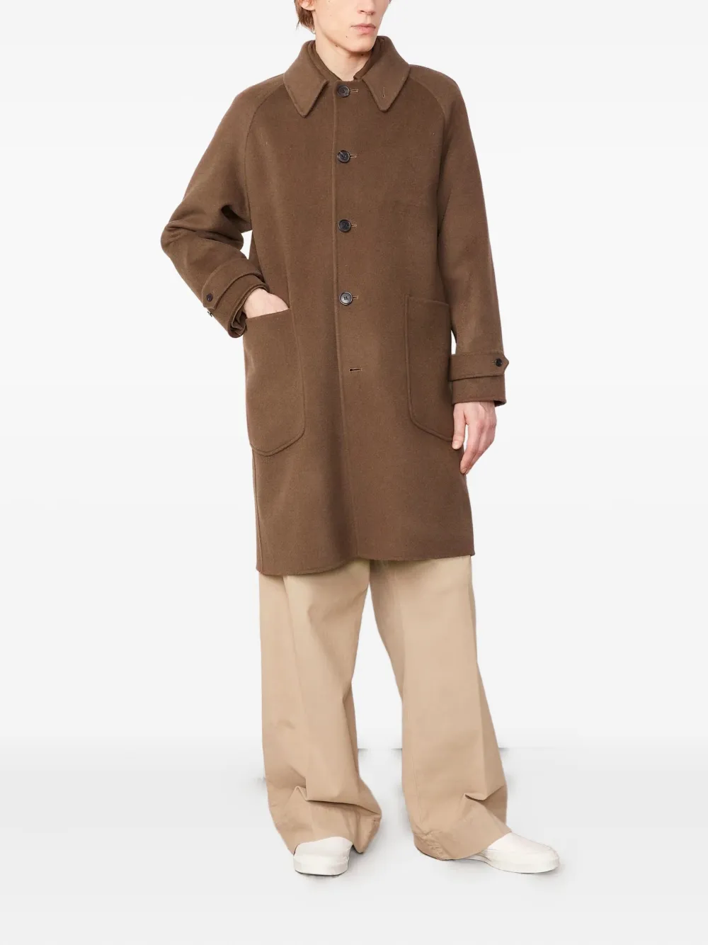 Officine Generale Patch-pocket Wool Coat In Brown