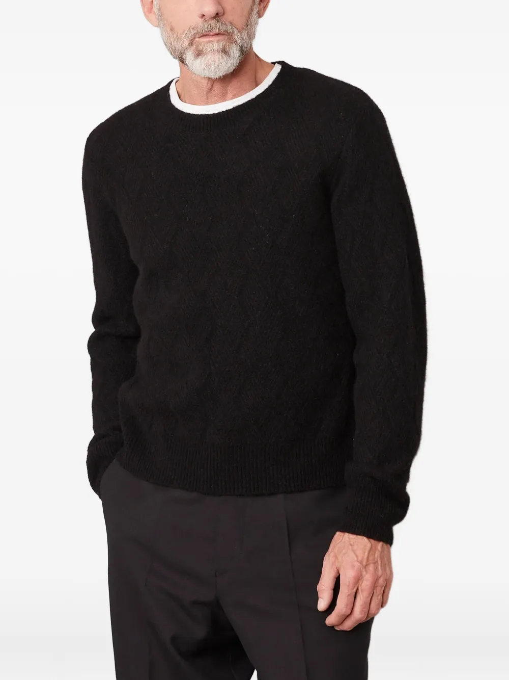 Officine Generale herringbone wool-lamb fur sweater | Black | Image 1
