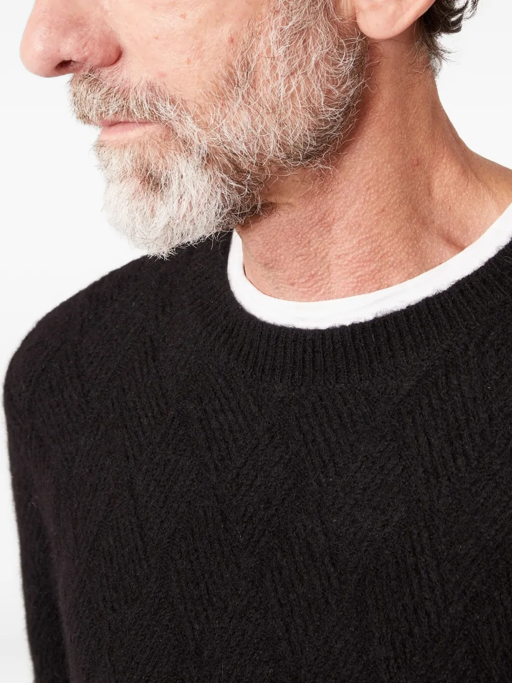 Officine Generale Herringbone Wool-lamb Fur Sweater In Black