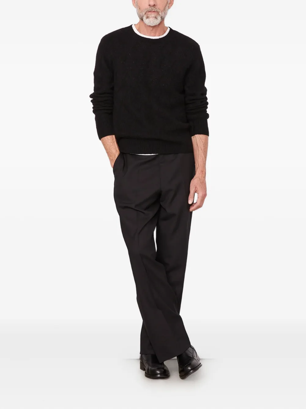 Officine Generale Herringbone Wool-lamb Fur Sweater In Black
