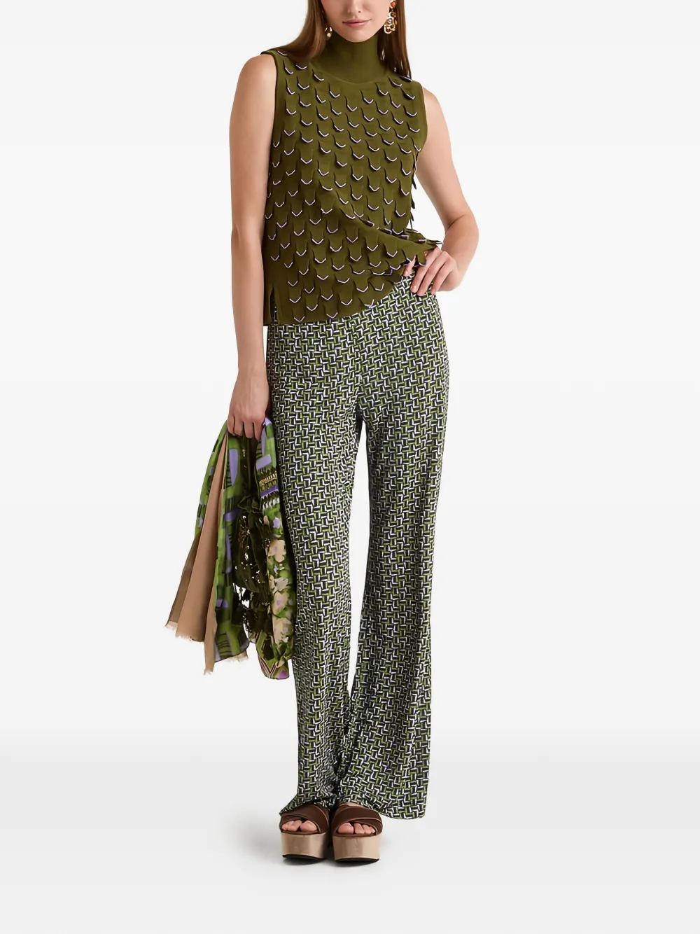 MALIPARMI Mali Strones geometric-pattern palazzo pants - Groen